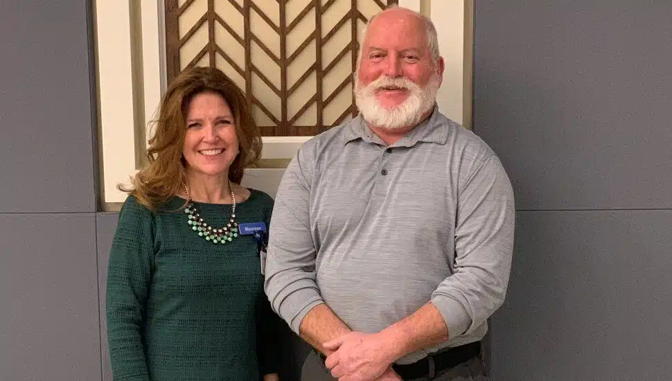 Dunwoody Village groundskeeper Bill Hohlfeld with Dunwoody President/CEO Maureen Casey
