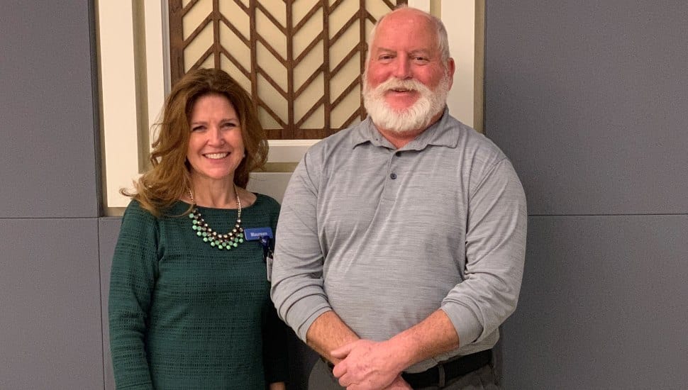 Dunwoody Village groundskeeper Bill Hohlfeld with Dunwoody President/CEO Maureen Casey