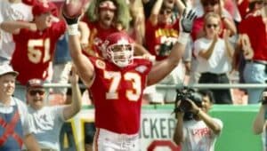 Delaware County's Joe Valerio after catching a touchdown pass for the Kansas City Chiefs