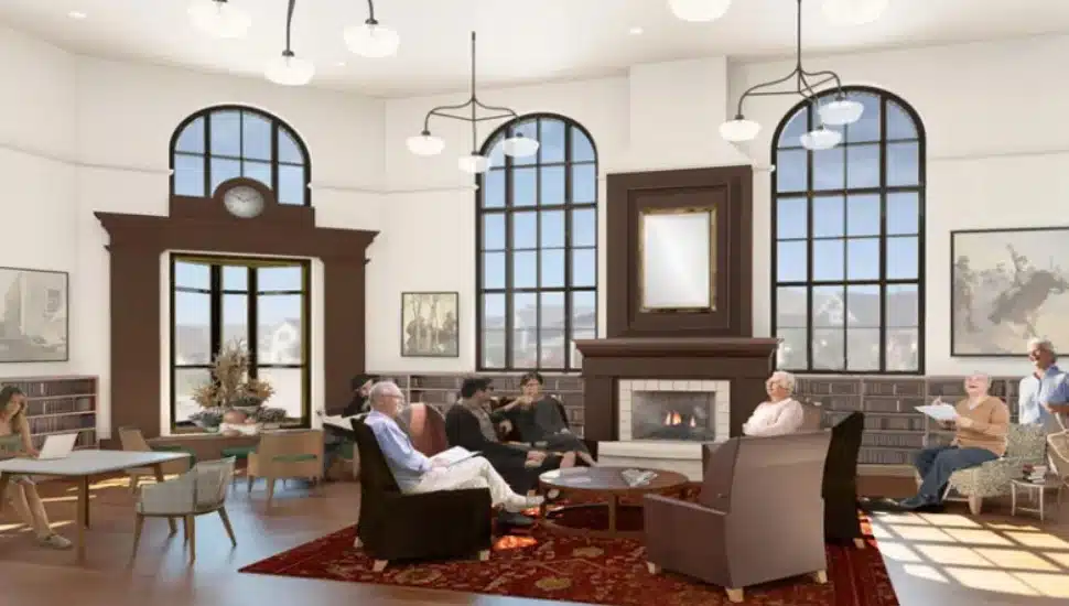 Book club creature comforts at the Haverford Library. An artist rendering of the proposed living room at the renovated Haverford Library