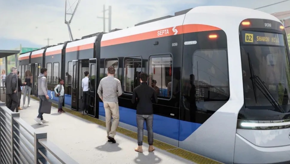 A rendering of one of the 80-foot trolleys SEPTA is ordering