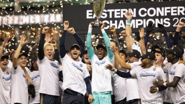 The Philadelphia Union celebrate their 2022 Eastern Conference championship win