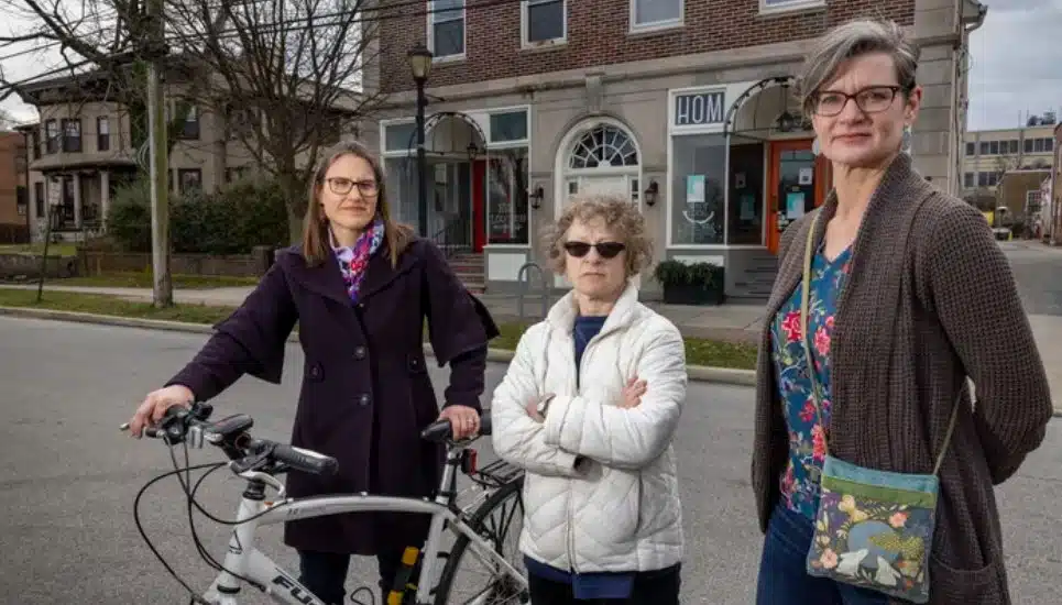 From left are Melanie Rodbart, Alison Manaker and Julie Ellis, all opposed to building a condo complex in Swarthmore