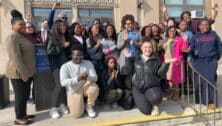 Students outside Penn Wood High School celebrate the Commonwealth Court decision on school funding