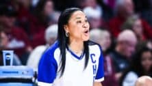 Dawn Staley wearing the Cheyney jersey