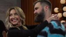 Eagles center Jason Kelce appears in a sketch with Saturday Night Live cast member Heidi Gardner