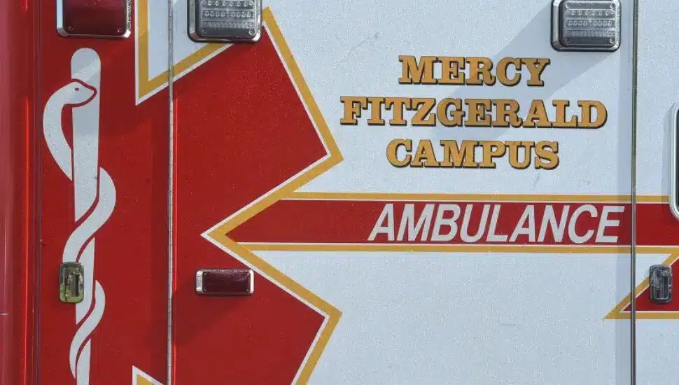 A Mercy Fitzgerald Hospital ambulance