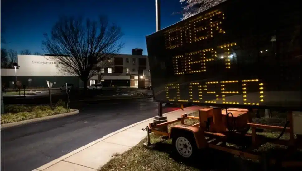 A sign from Jan. 13, 2022, stating Springfield Hospital's emergency department is closed