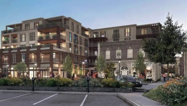 A rendering of 110 Park, the five-story, 30-unit, $30 million condominium complex in Swarthmore's town center