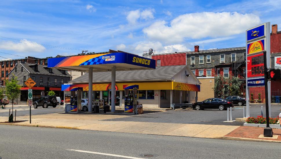 blue-yellow gas station