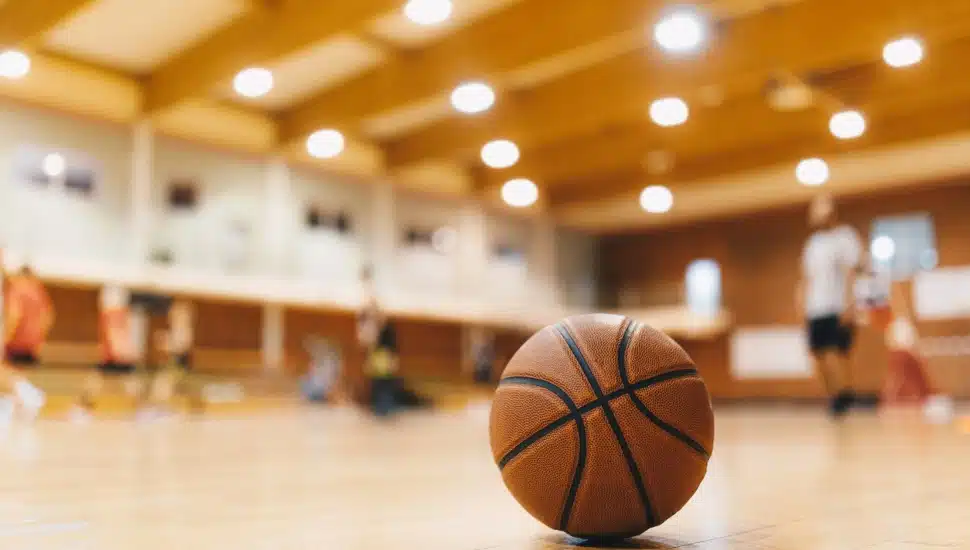 Basketball on wooden court