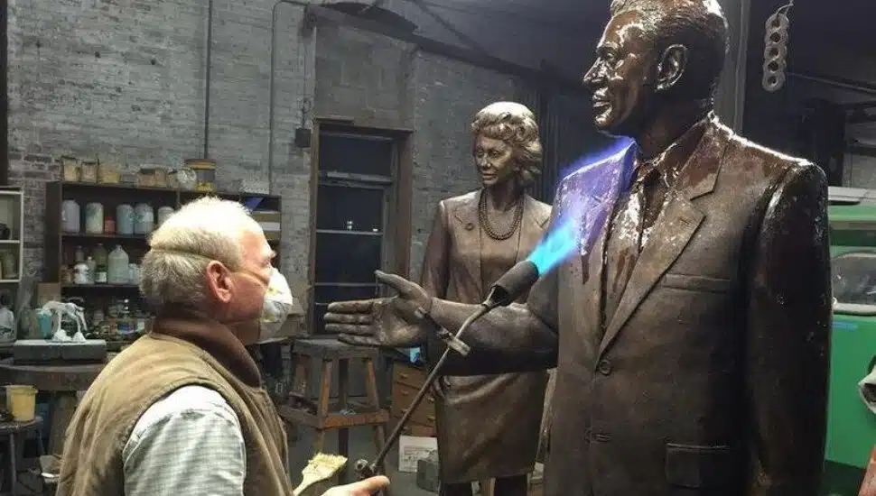 An artist at work in the Laran Bronze Foundry in Chester