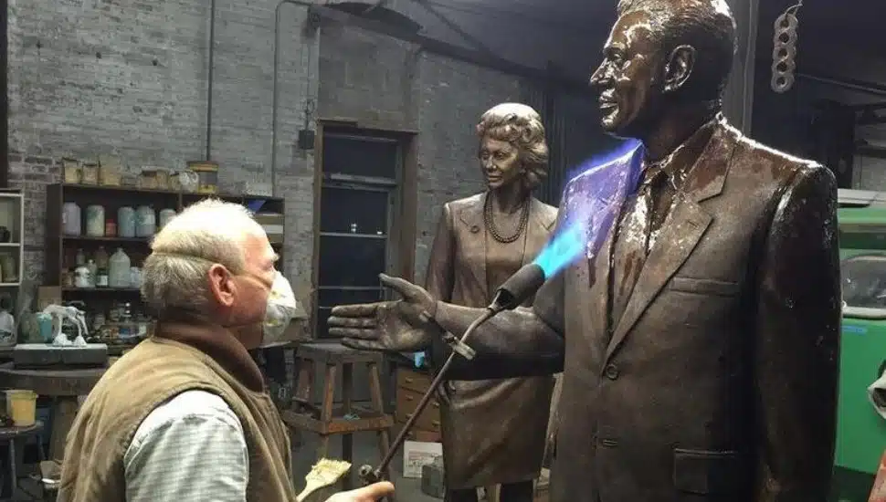 An artist at work in the Laran Bronze Foundry in Chester
