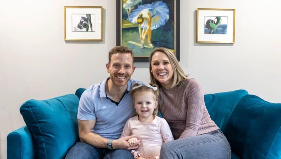 Ben Prosser and his wife Erin, with their daughter, Lucy, at their home in Swarthmore