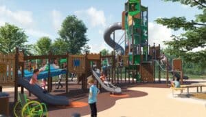An artist's rendering of the completed Rose Tree Park playground