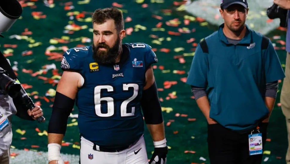 Philadelphia Eagles center Jason Kelce leaves the field after Super Bowl LVII