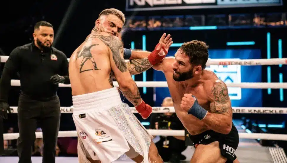Former UFC featherweight champion Chad Mendez in the arena, right, has transitioned to bare-knuckle fighting