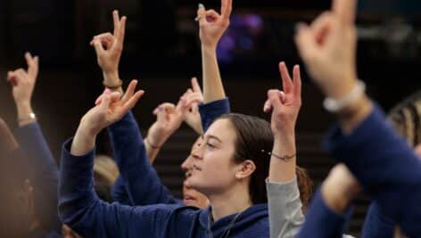 Maddy Siegrist and the Villanova women’s basketball team salute the fans