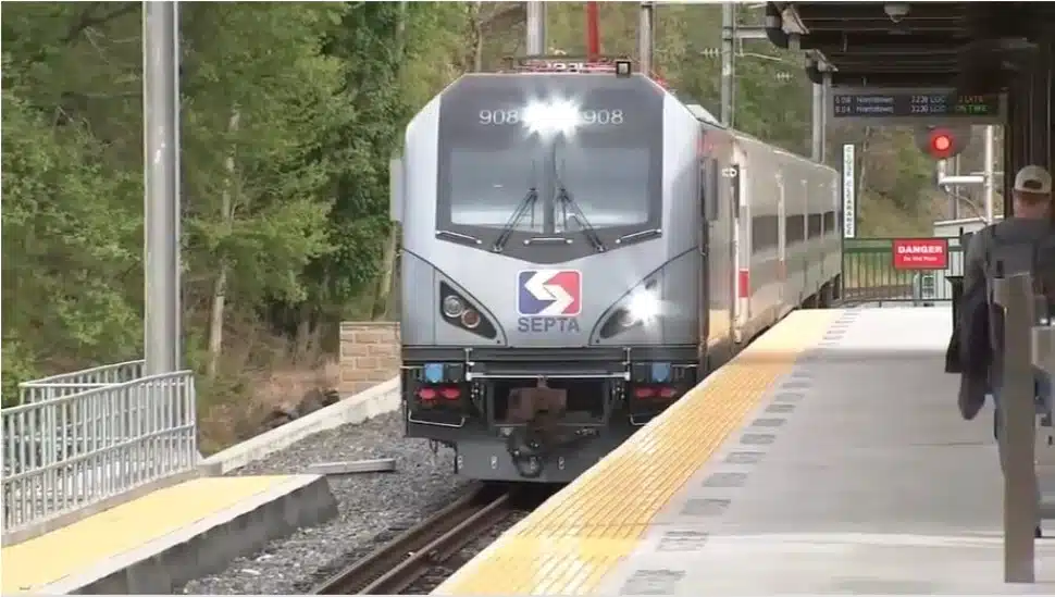 A SEPTA Regional Rail train pulls into Wawa Station.