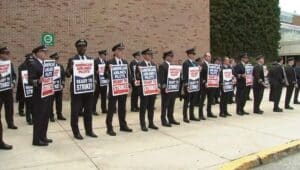 American Airlines pilots formed a picket line protest at Philadelphia International Airport Monday after members of the Allied Pilots Association authorized a strike