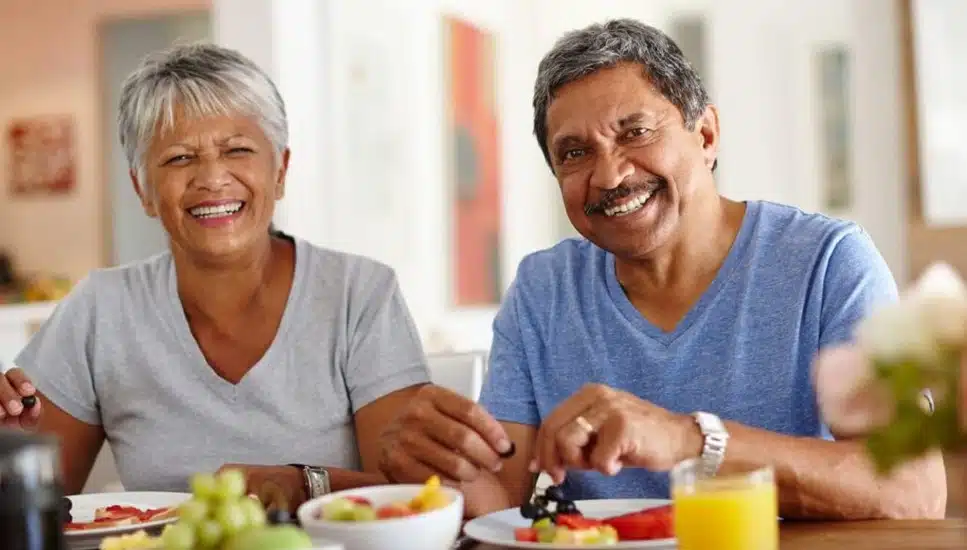 A couple enjoying a meal at Freedom Village at Brandwine