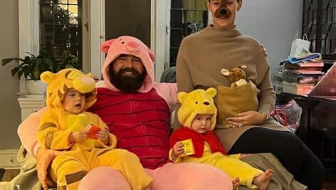 Jason Kelce and Kylie Kelce with their daughters.