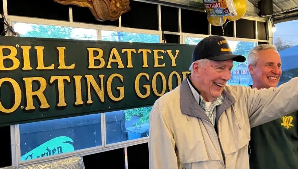 Kirk Emmons, owner of the now closed Bill Battey's Sporting Goods and son Tom Emmons