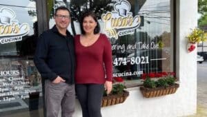 Owners of Luca's Cucina, Luca and Stefania Capoti outside their new Italian restaurant in Morton