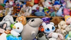A large collection of stuffed animals.