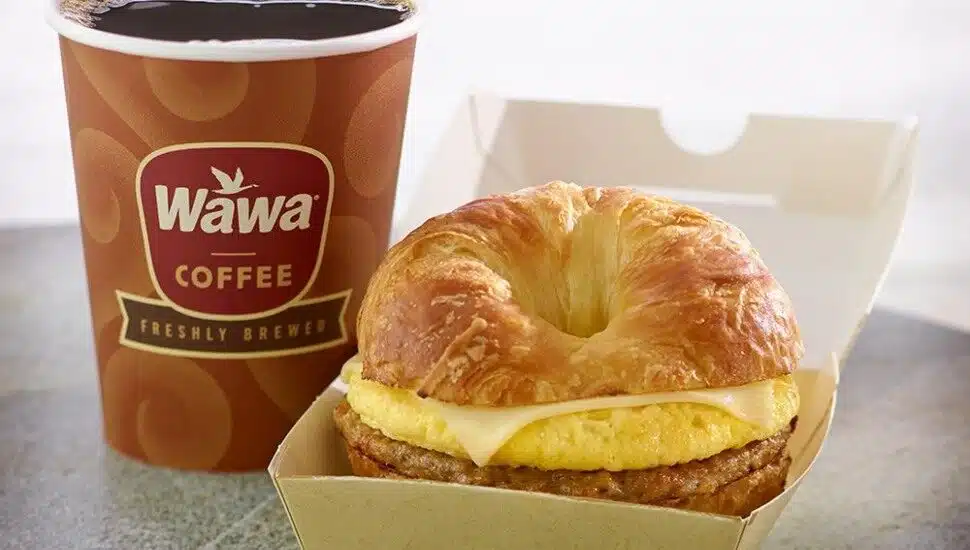 Wawa coffee and a Sizzli sandwich.