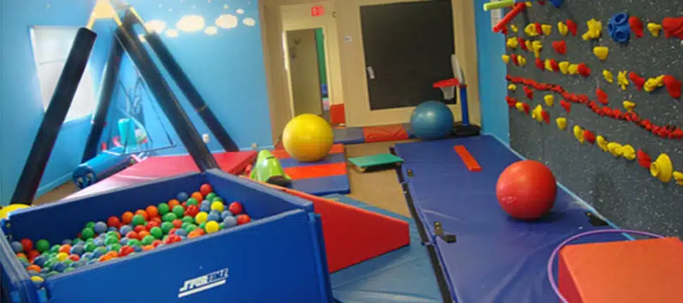 A room filled with balls and other toys at a ABA2Day center in Media Borough.