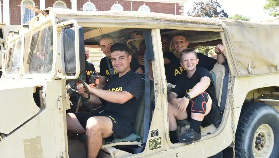 Exploring a US Army vehicle at the Valley Forge Military Academy and College