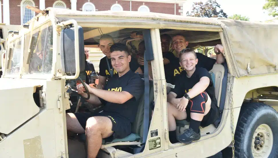 Exploring a US Army vehicle at the Valley Forge Military Academy and College