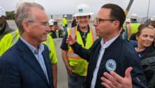 Eddystone-based Aero Aggregates of North America CEO Archie Filshill with Gov. Josh Shapiro on site Friday when Interstate 95 was reopened