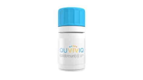 A bottle of Quviviq, a drug to treat insomnia created by Idorsia Ltd.