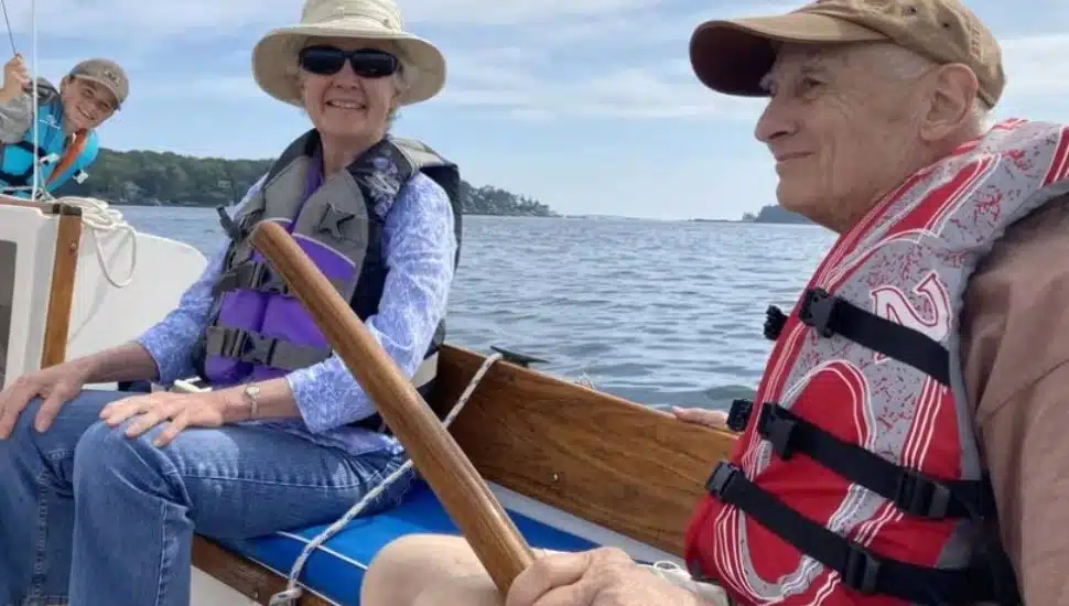 Professor Raymond F. Hopkins with his wife, Carol, who were married for 61 years. Professor Hopkins loved to sail the sea and crossed the Atlantic Ocean in his 70s.