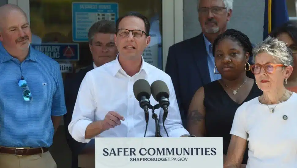 PA Gov. Josh Shapiro at East Lansdowne Borough Hall .