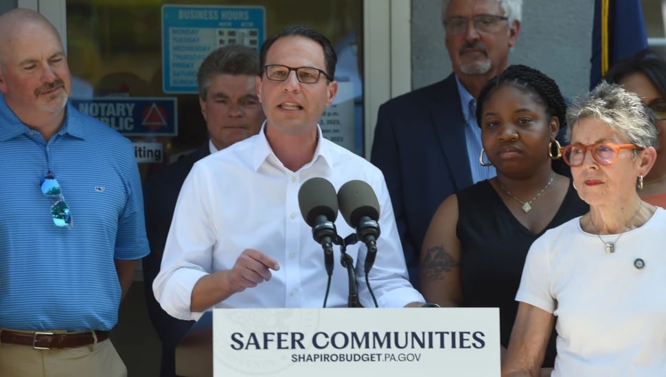PA Gov. Josh Shapiro at East Lansdowne Borough Hall .