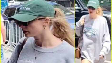 Taylor Swift sporting an Eagles Jersey.