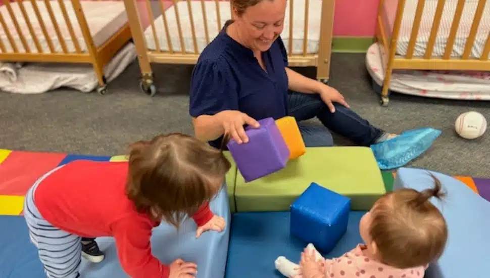 Director Natalie Renn in the infant room at Wonderspring Early Education in Narberth.