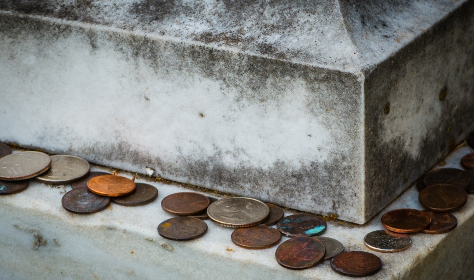 Coins on headstones Pottstown.