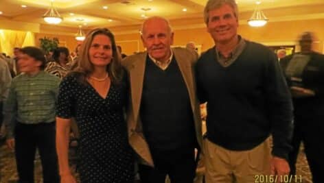 Mary Beth McNicholas Bakey (left) joined her father, former Ridley football coach Joe McNicholas (center), and her brother, Kevin McNicholas, former Ridley and Villanova University quarterback, as a member of the Ridley Township Old Timers Hall of Fame in 2016.