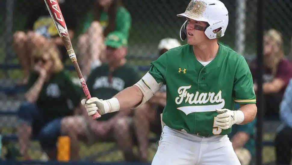 Kevin McGonigle at the plate during a game.