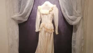 A parachute wedding dress, one of the items on display at the exhibit.