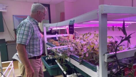 Pennsylvania Agriculture Secretary Russell Redding visits Chester High School's hydroponic gardens.