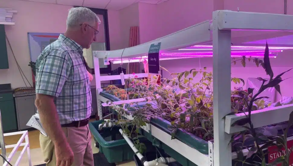 Pennsylvania Agriculture Secretary Russell Redding visits Chester High School's hydroponic gardens.