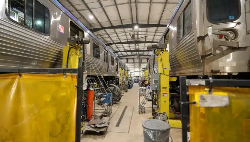 Market-Frankford Line cars in for repair at a SEPTA garage in Upper Darby.