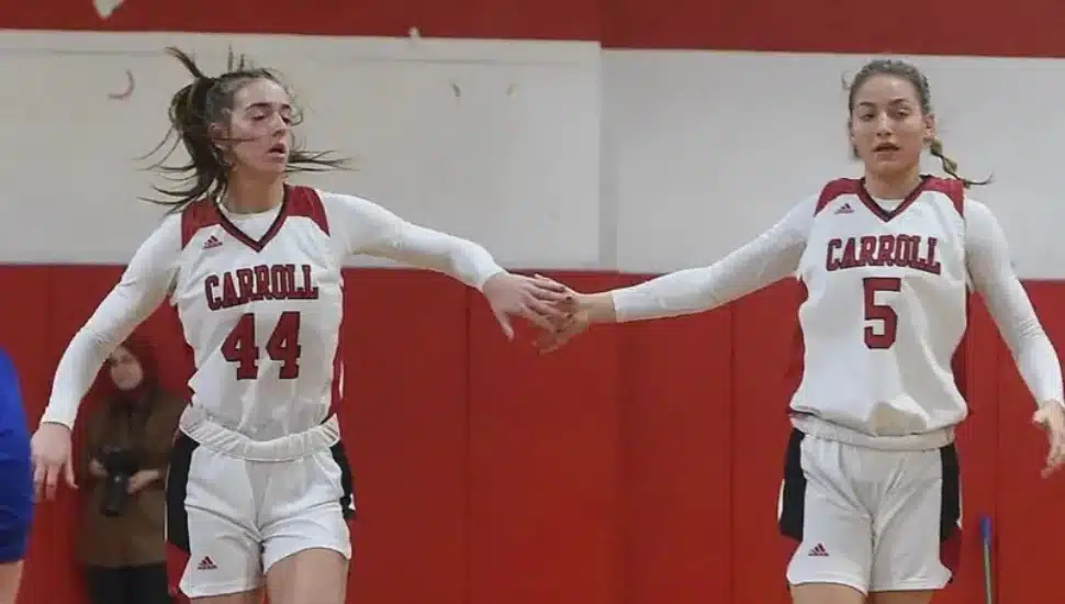 The Wilson sisters (Taylor, No. 44) and Brooke, No. 5) played three seasons together at Archbishop Carroll.