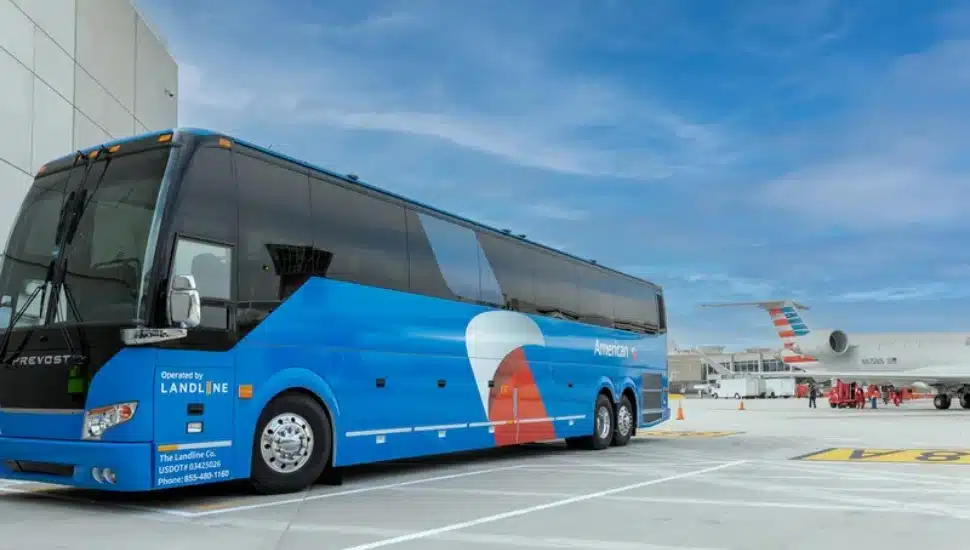 A Landline bus parked at Philadelphia International Airport.