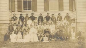 A group of Native American children at a Quaker-run boarding school.